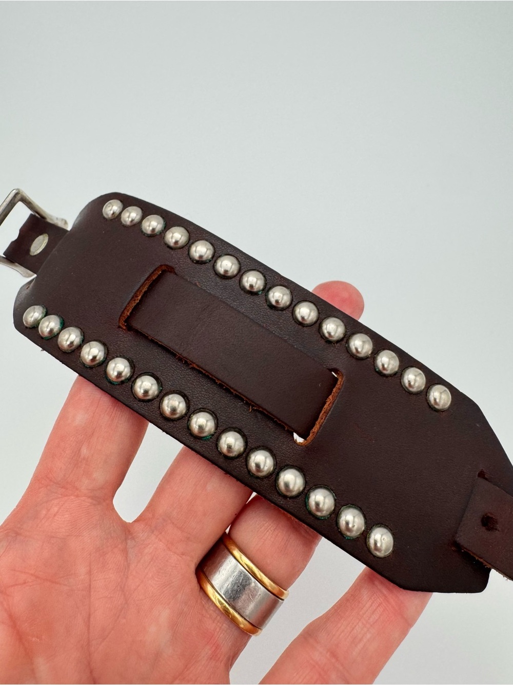 Studded Brown Leather Cuff Bracelet